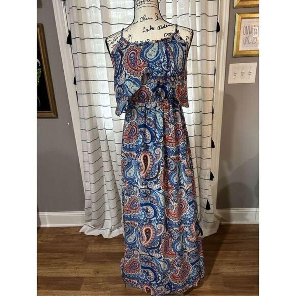 Paisley Print Maxi Chiffon Lined Dress Size Medium